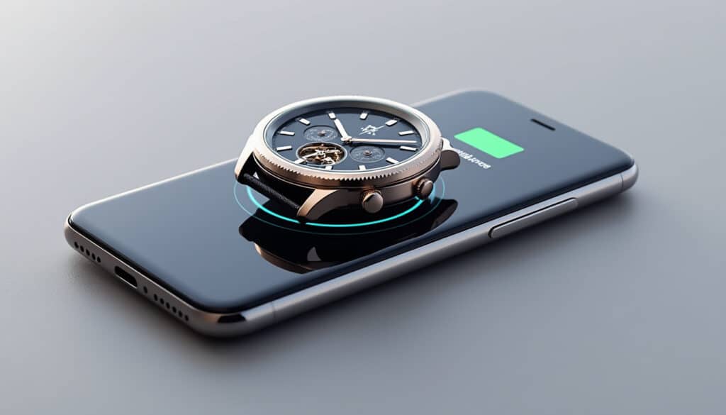 découvrez la technologie de charge inversée qui permet de recharger votre montre directement depuis votre téléphone, pour une utilisation pratique et sans câble.